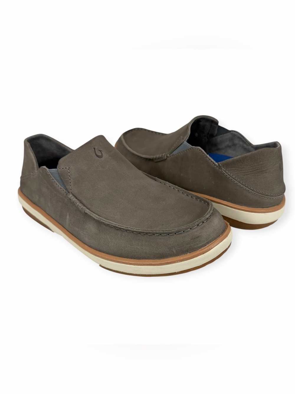 OluKai Men’s Leather Slip On Loafers Gray  Size 10.5 Auau Kalia
